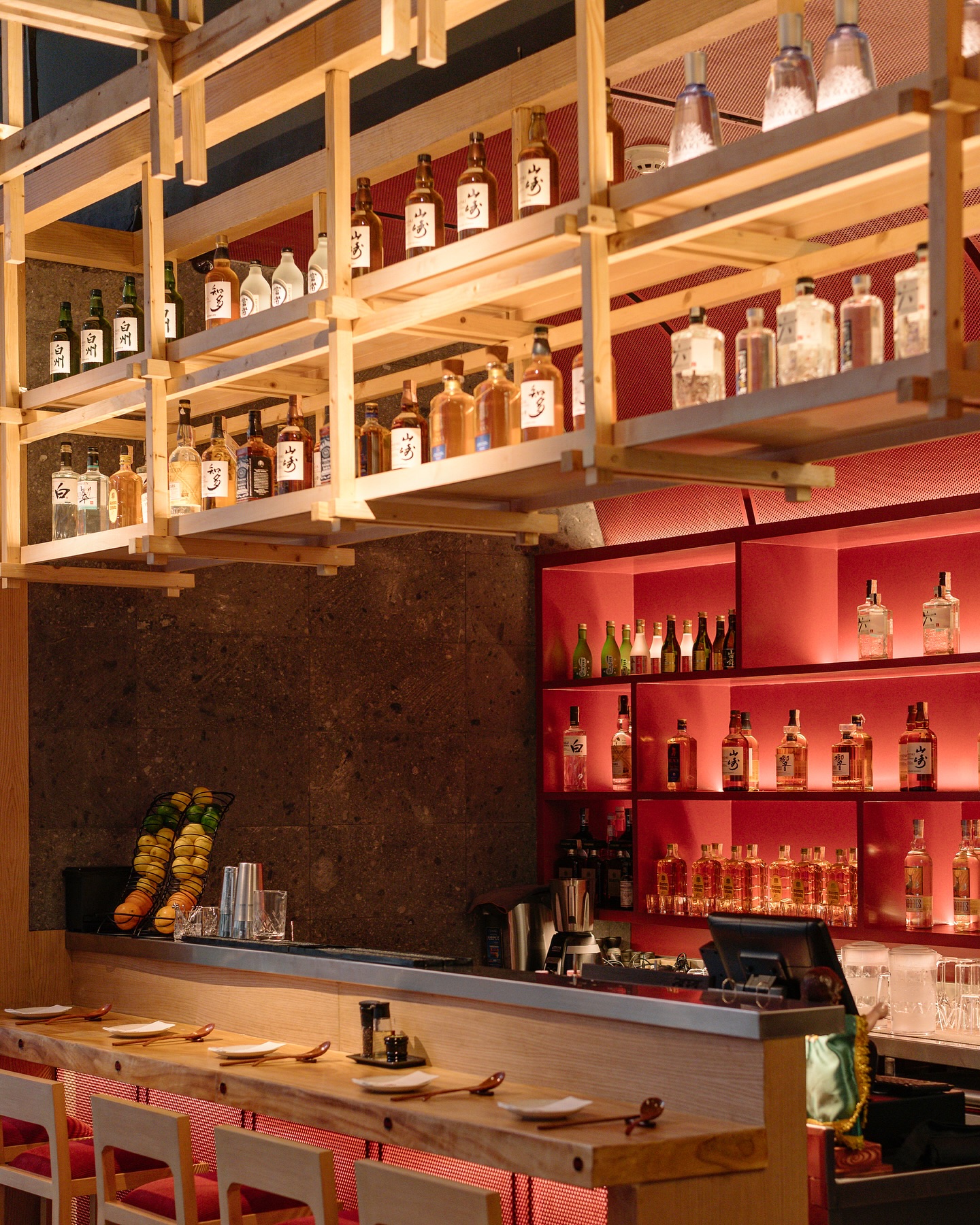 INOSHO Ramen bar area with Japanese spirits