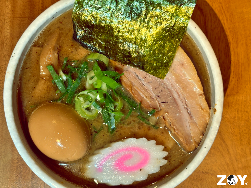 Inosho Ramen bowl with Tonkotsu-Gyokai broth, chashu, ajitama, and nori